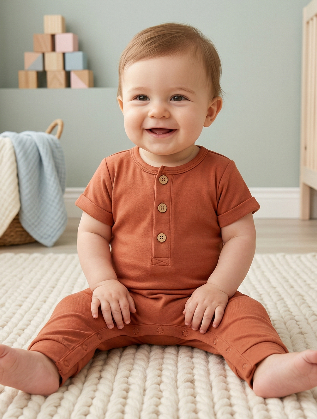 BRICK RED BUTTON ROMPER