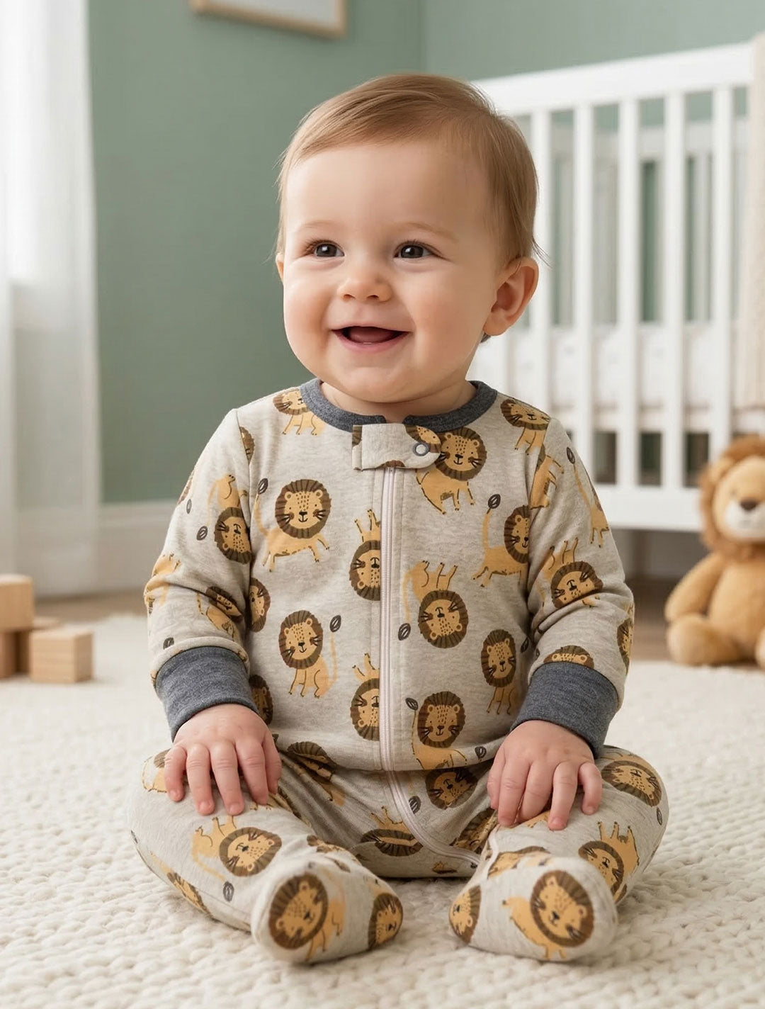 LION PRINTED ZIPPER SLEEPSUIT