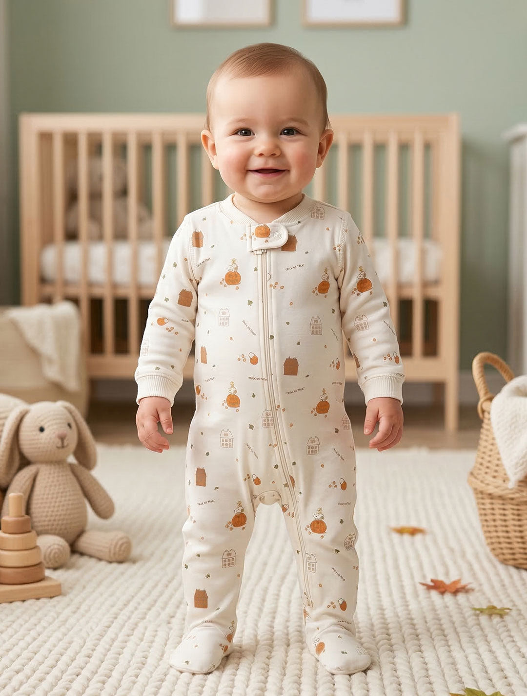 OFF WHITE PRINTED ZIPPER SLEEPSUIT