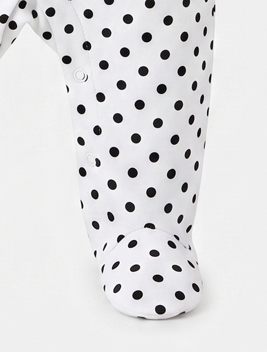 WHITE POLKA DOTTED RUFFLED SLEEPSUIT