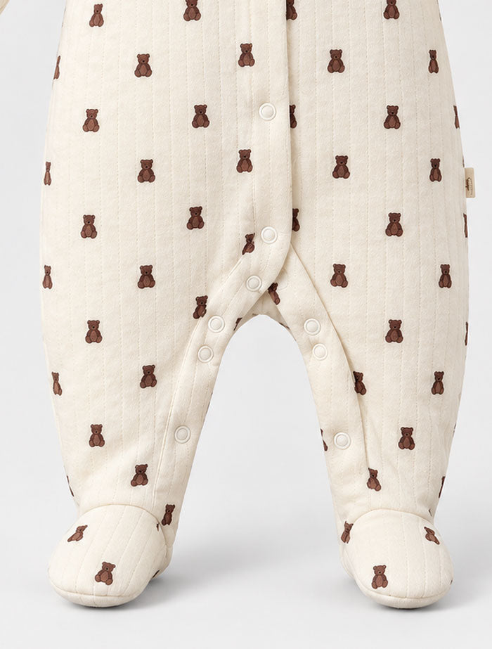 Beige bear quilted sleep suit