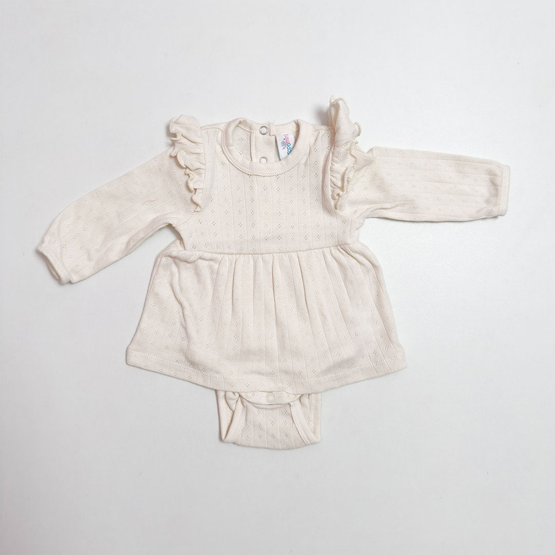 OFF WHITE KNITTED RUFFLED POINTELLE SUNSUIT