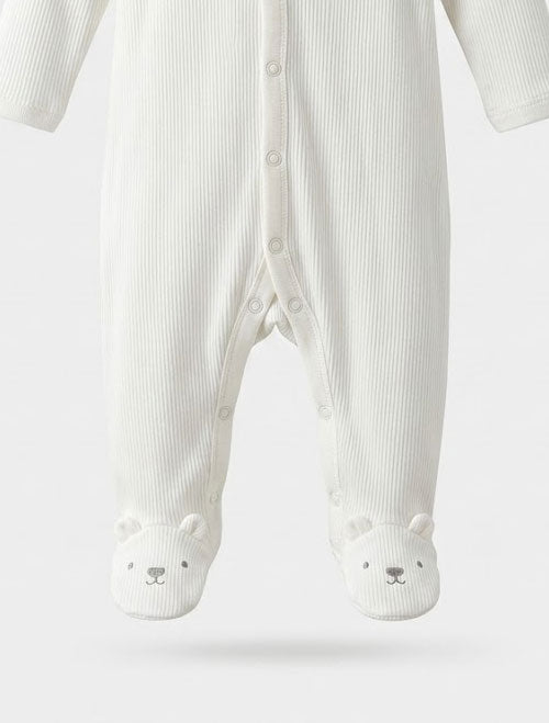 White bear ribbed sleepsuit