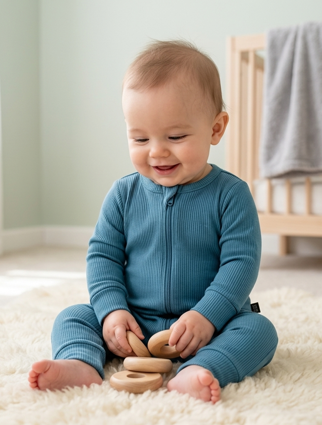 TEAL BLUE RIBBED VISCOUS  ROMPER