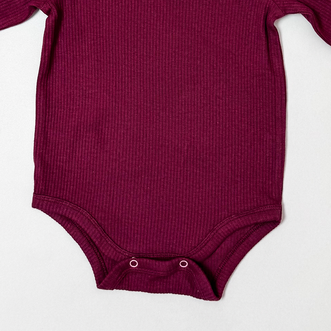 WINE RIBBED RUFFLED ONESIE