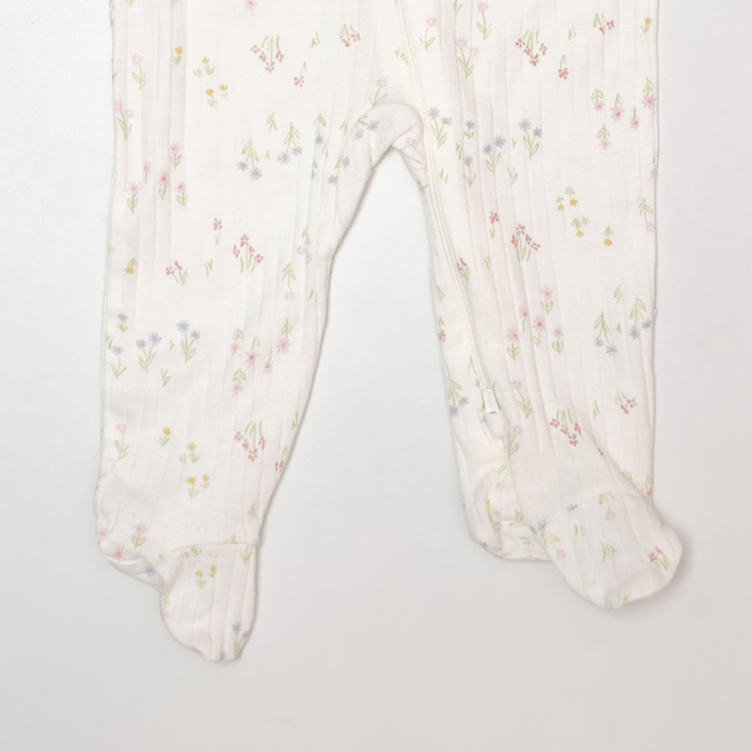 BEIGE FLORAL ZIPPER SLEEPSUIT