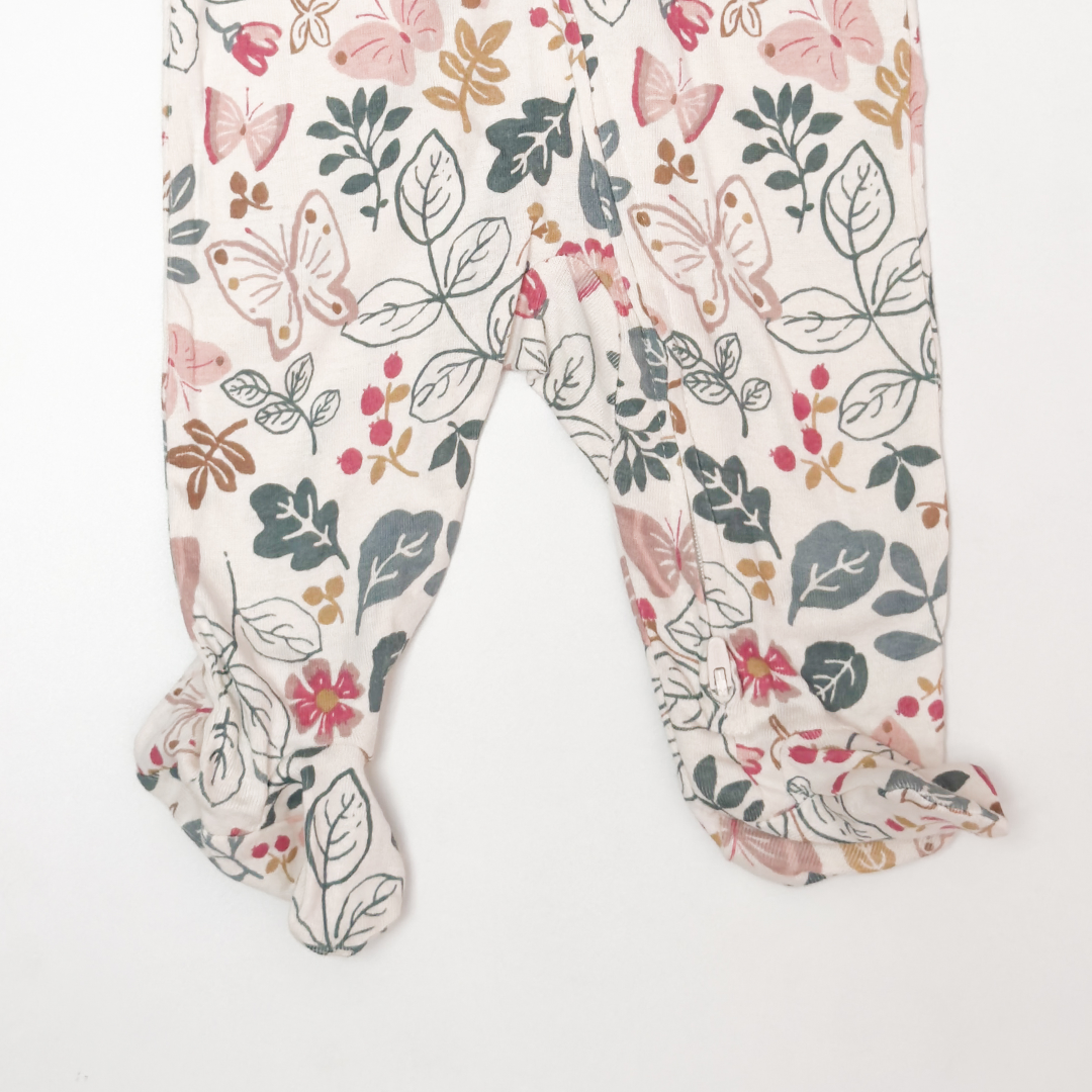 BEIGE FLORAL ZIPPER SLEEPSUIT