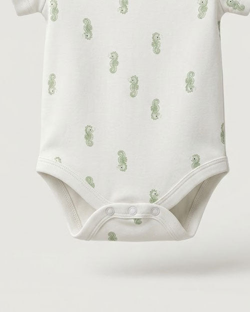 Green seahorses patterned onesie