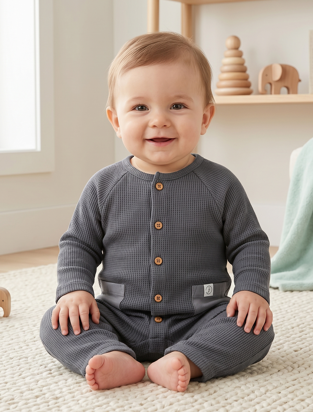 GREY KNITTED BUTTON ROMPER