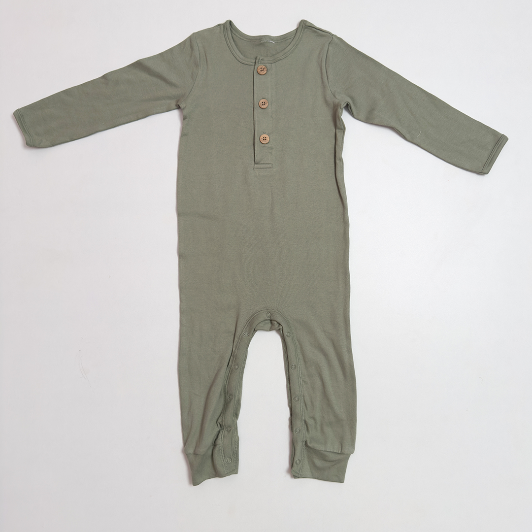 SAGE GREEN BUTTON ROMPER