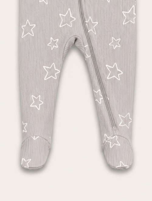 Grey star ribbed zipper sleepsuit