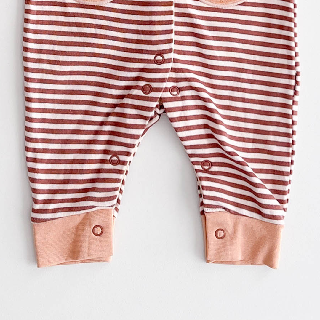 BROWN TEADDY BEAR STRIPED ROMPER