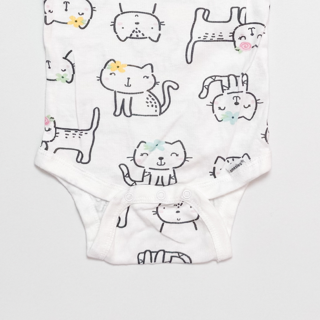 WHITE CAT PRINTED ONESIE