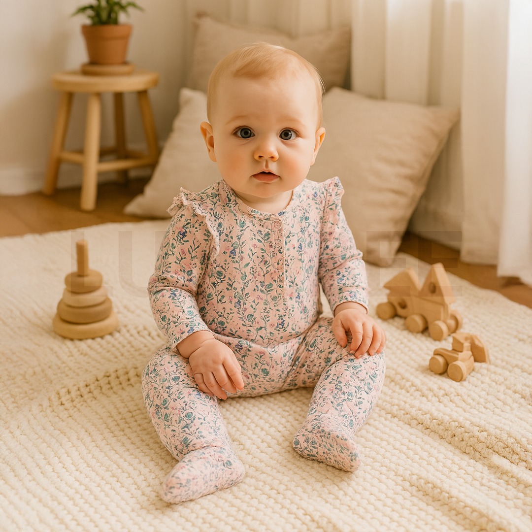 FLORAL RUFFLED PRINTED SLEEPSUIT