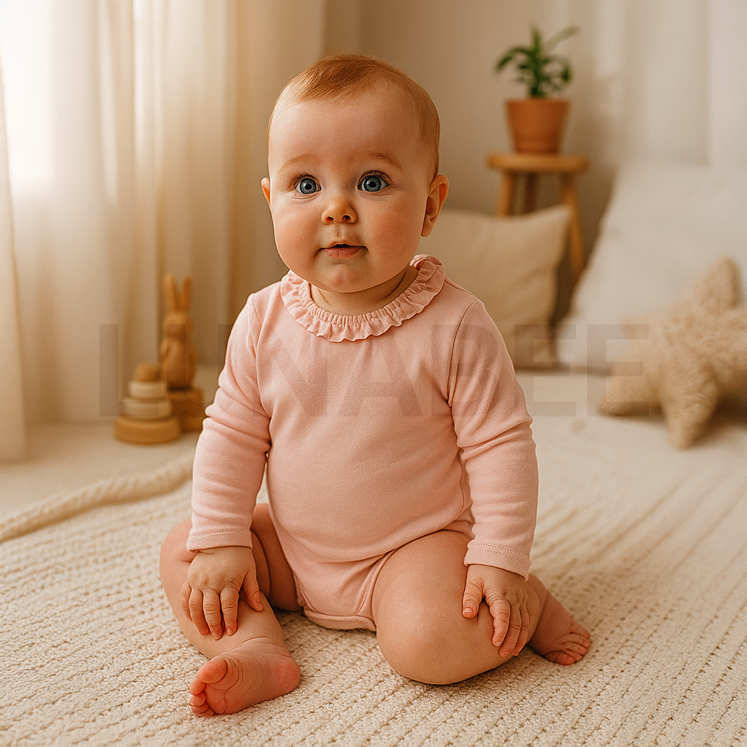 PINK NECK RUFFLED ONESIE