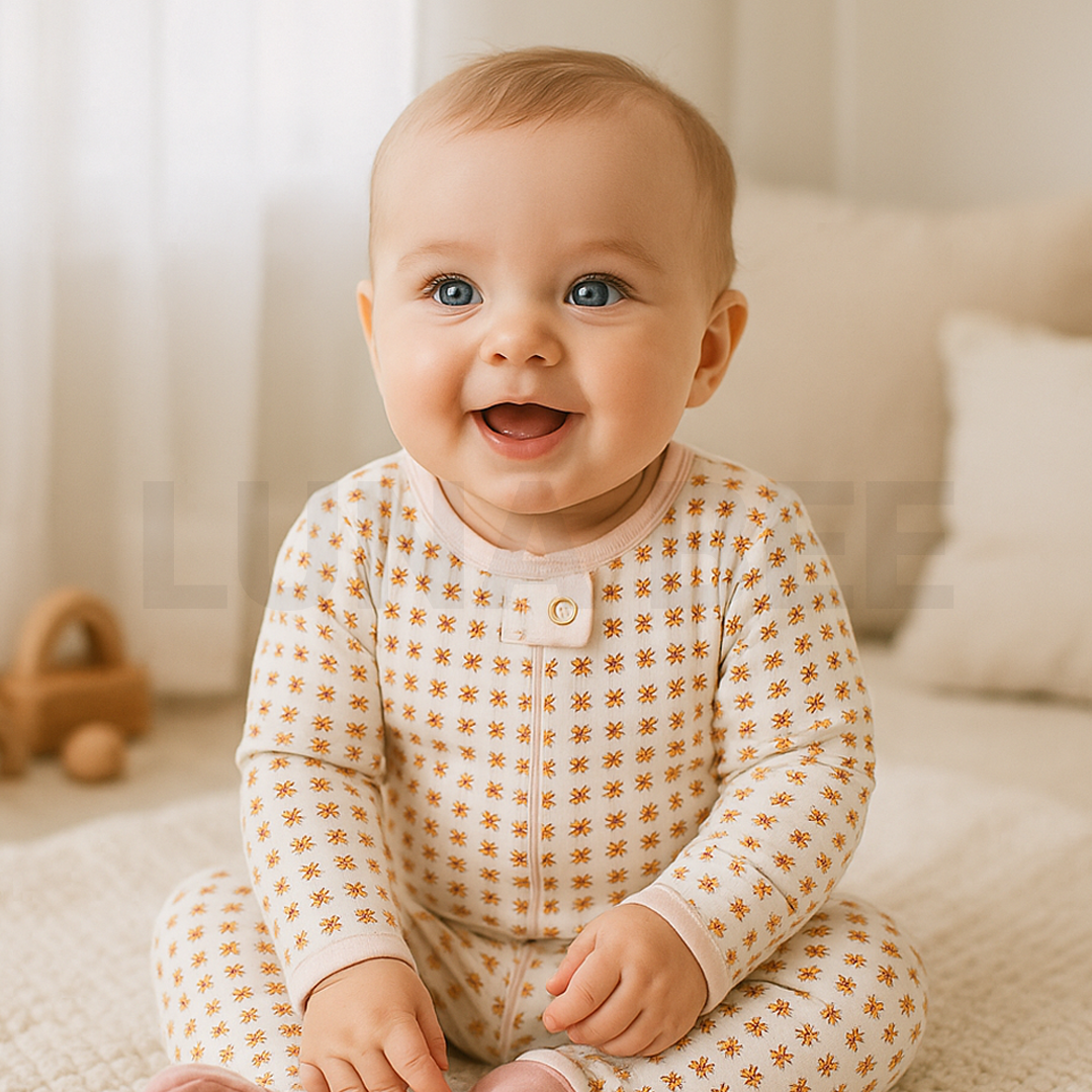 WHITE FLORAL ZIPPER VISCOUS SLEEPSUIT