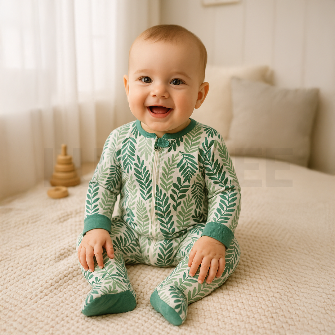 GREEN TROPICAL PRINTED SLEEPSUIT