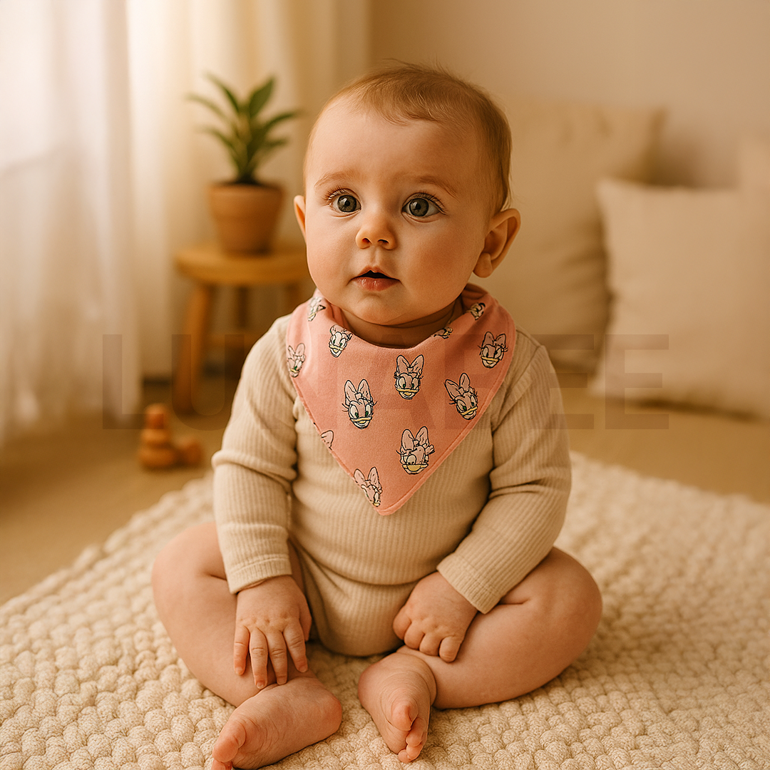 PEACH DUCK PRINTED BANDANA BIBS