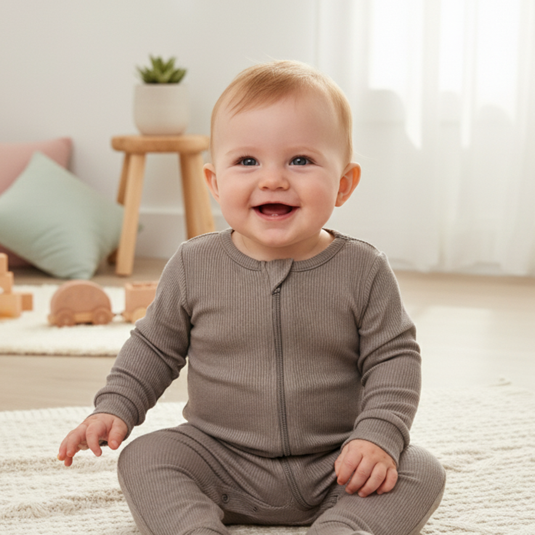 TAUPE RIBBED ZIPPER ROMPER