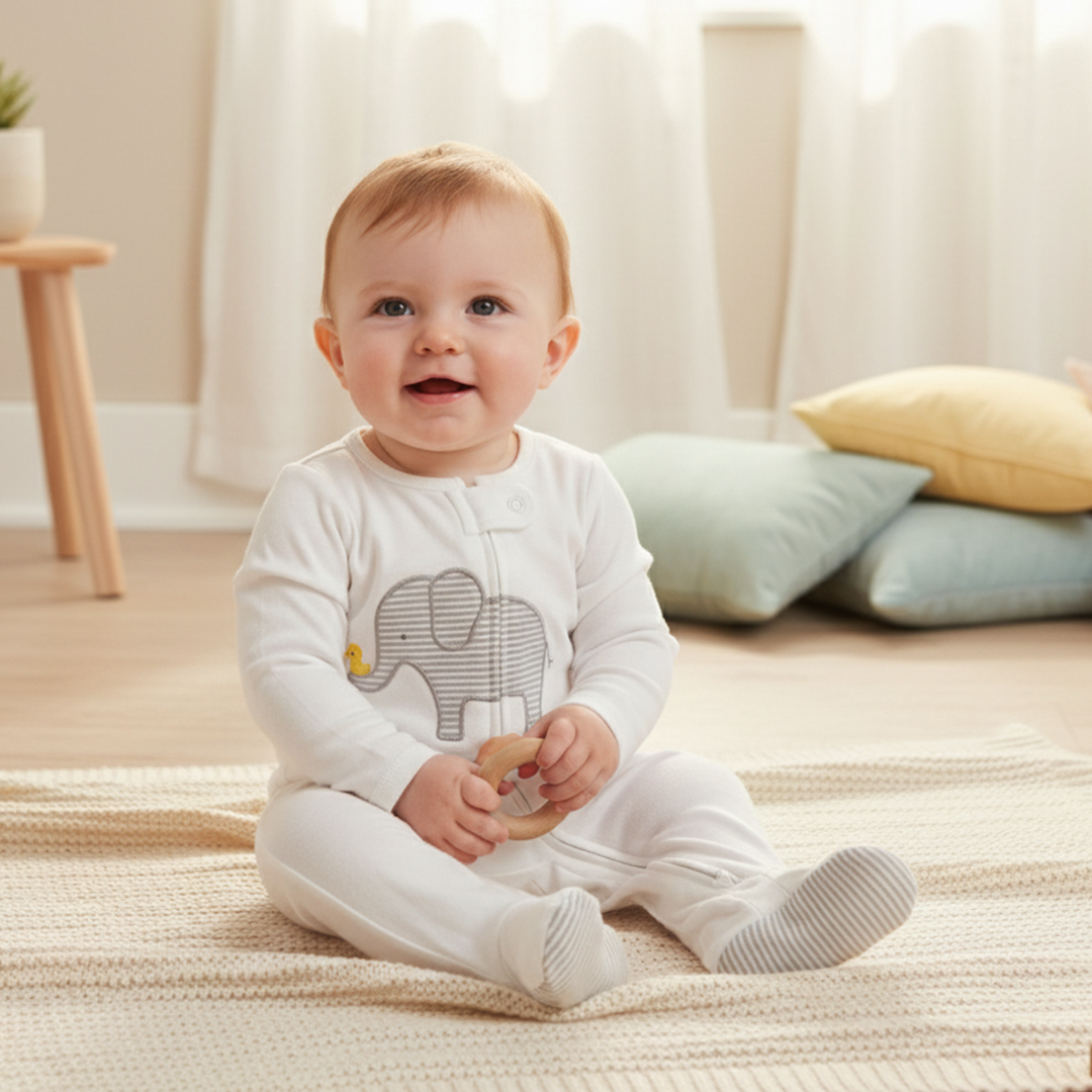 WHITE ELEPHANT ZIPPER SLEEPSUIT