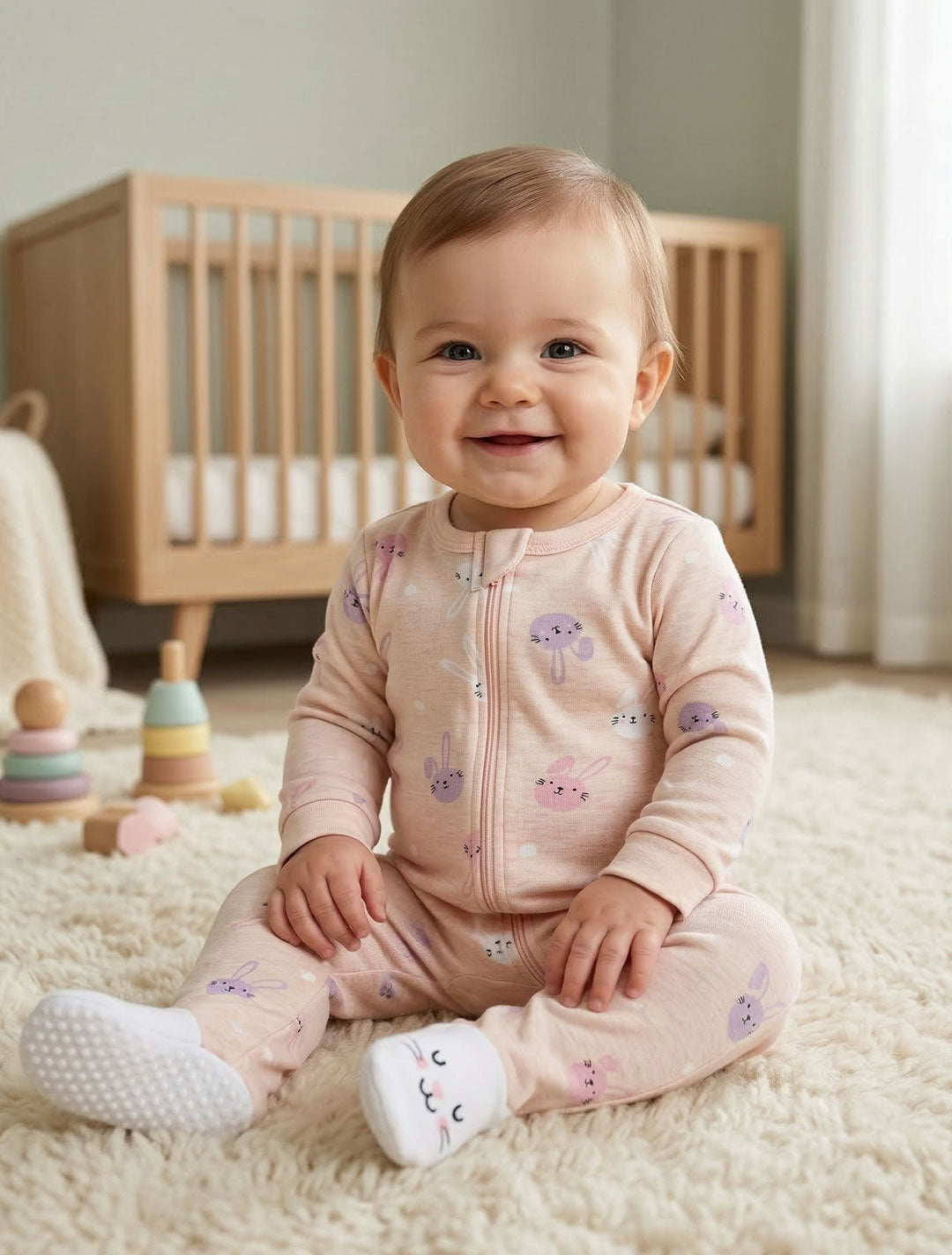 POWDER PINK ZIPPER SLEEPSUIT
