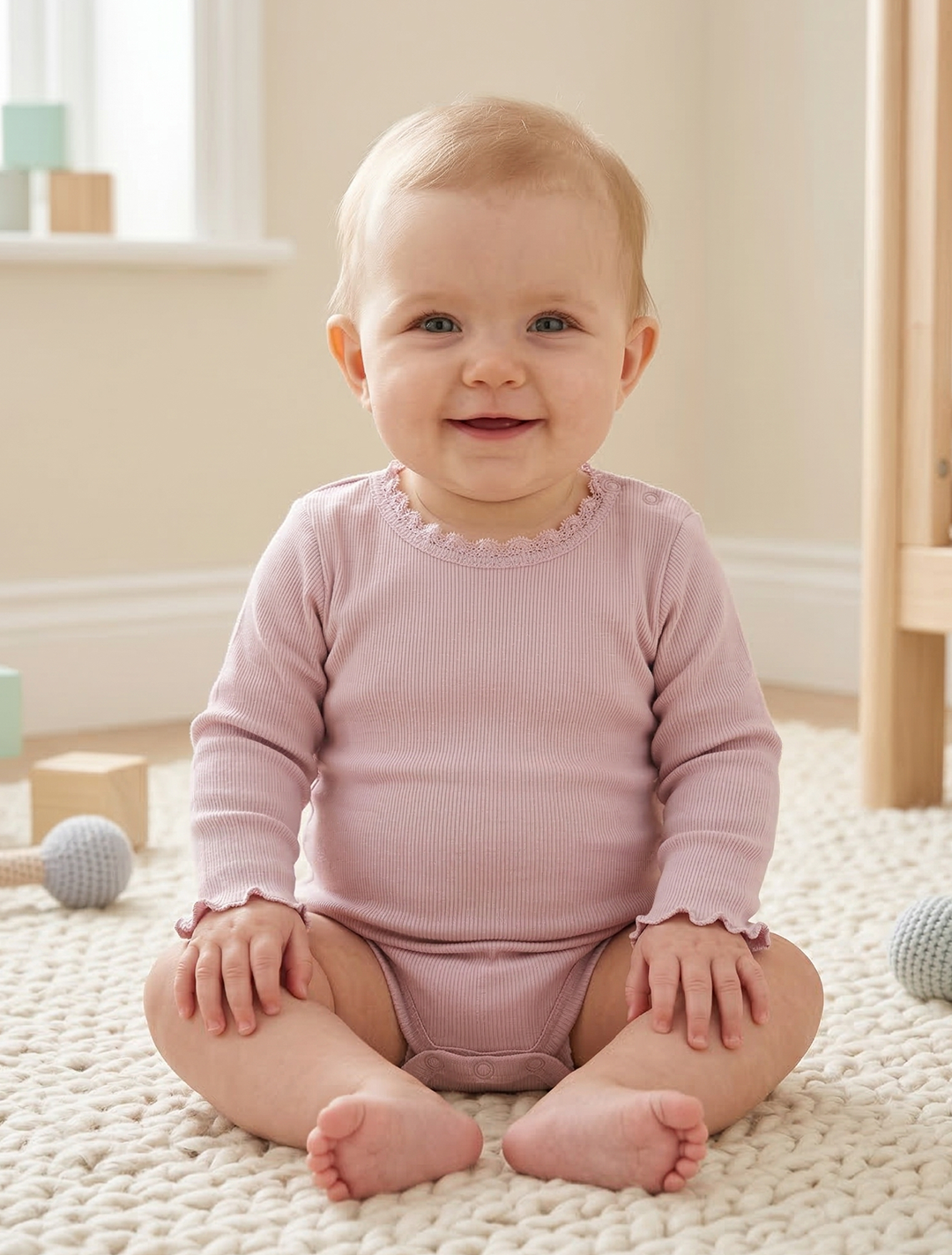 LAVENDER RIBBED LACE WORKED ONESIE