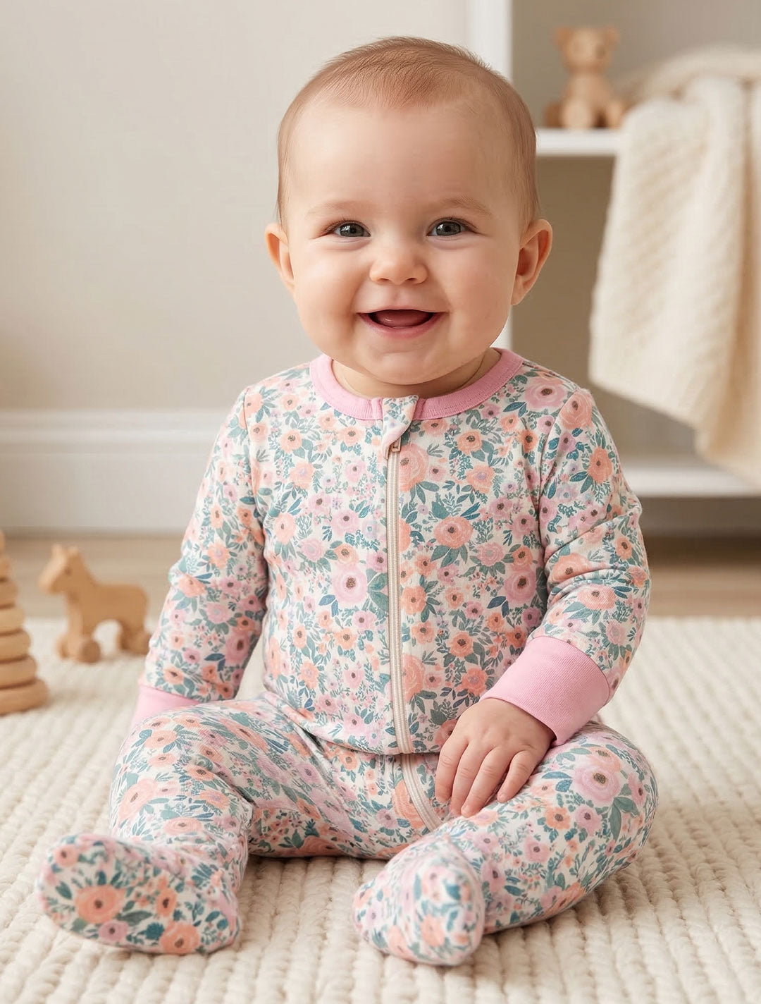 PINK FLORAL SLEEPSUIT