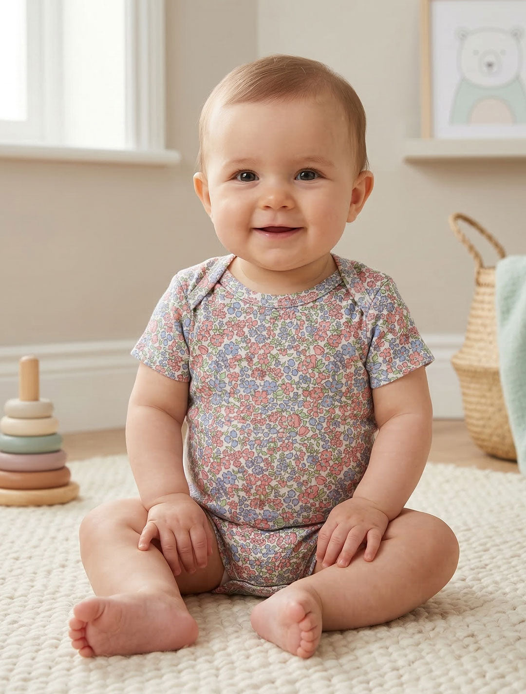 PINK FLORAL PRINTED ONESIE