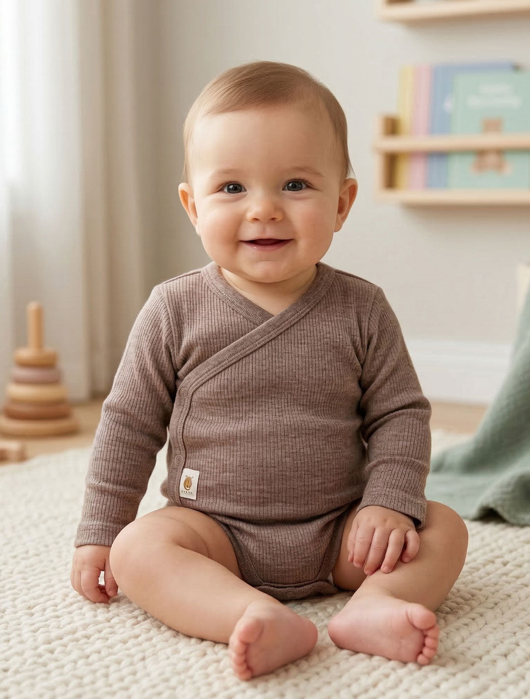 COFFEE BROWN RIBBED WRAPOVER ONESIE