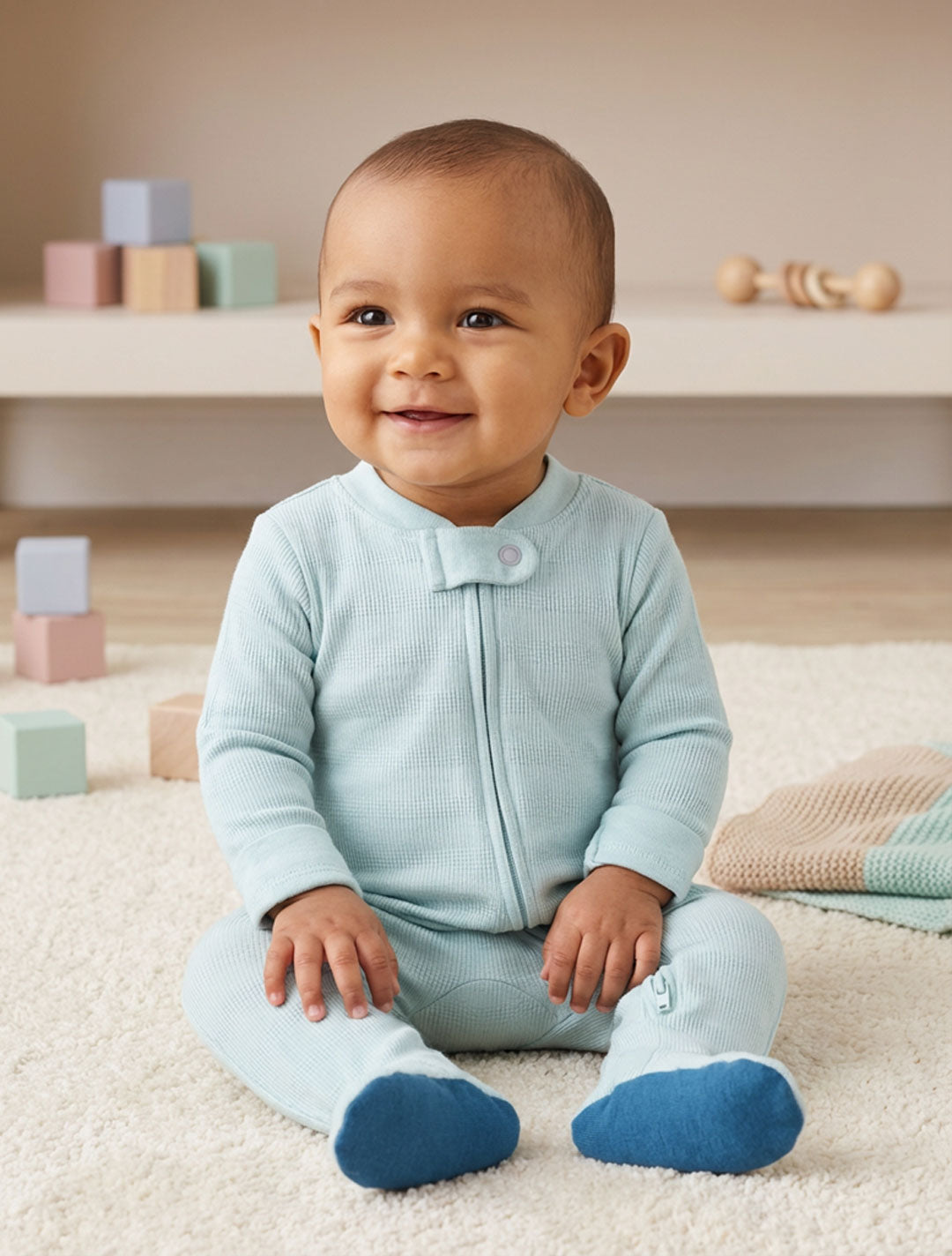 AQUA BLUE KNITTED SLEEPSUIT