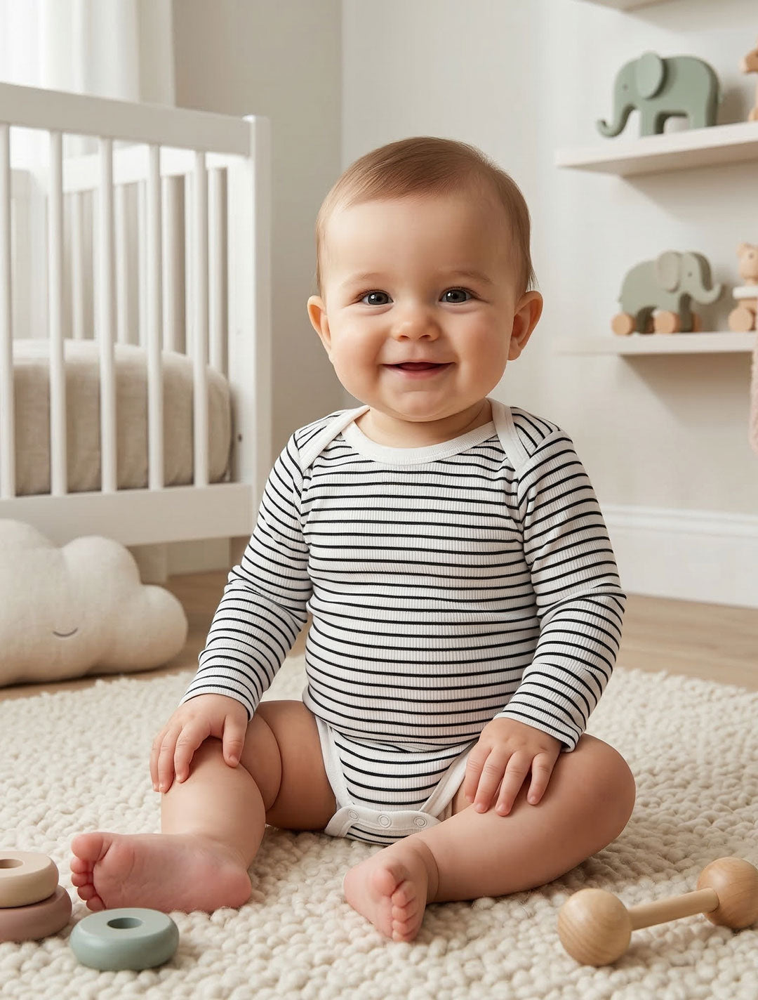 BLACK AND WHITE RIBBED STRIPES ONESIE