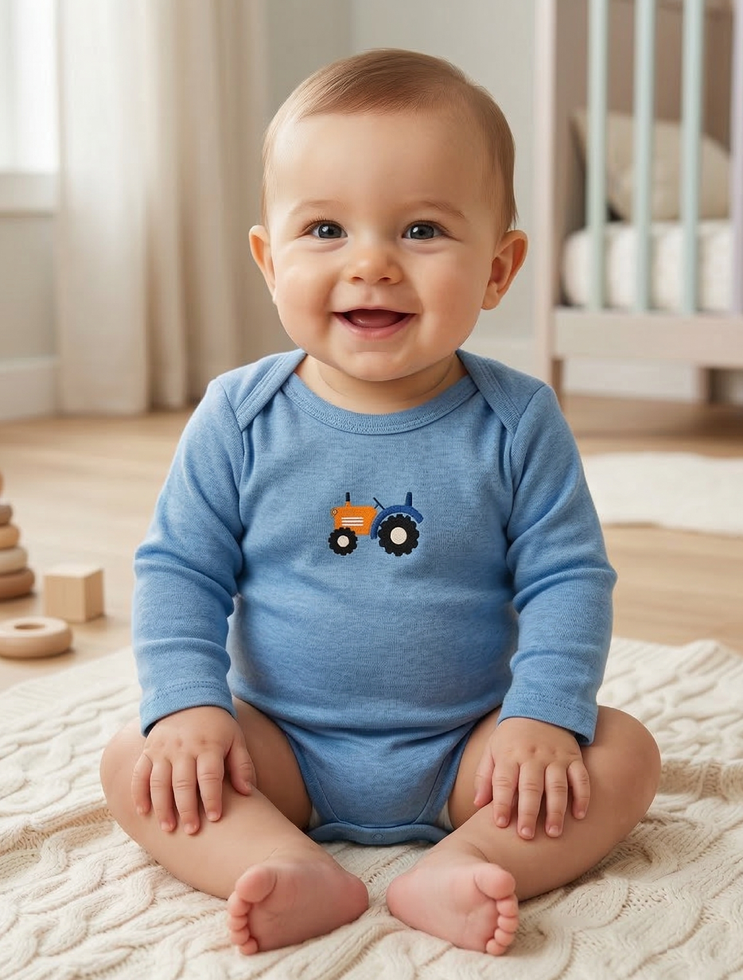 BLUE CAR RIBBED ONESIE