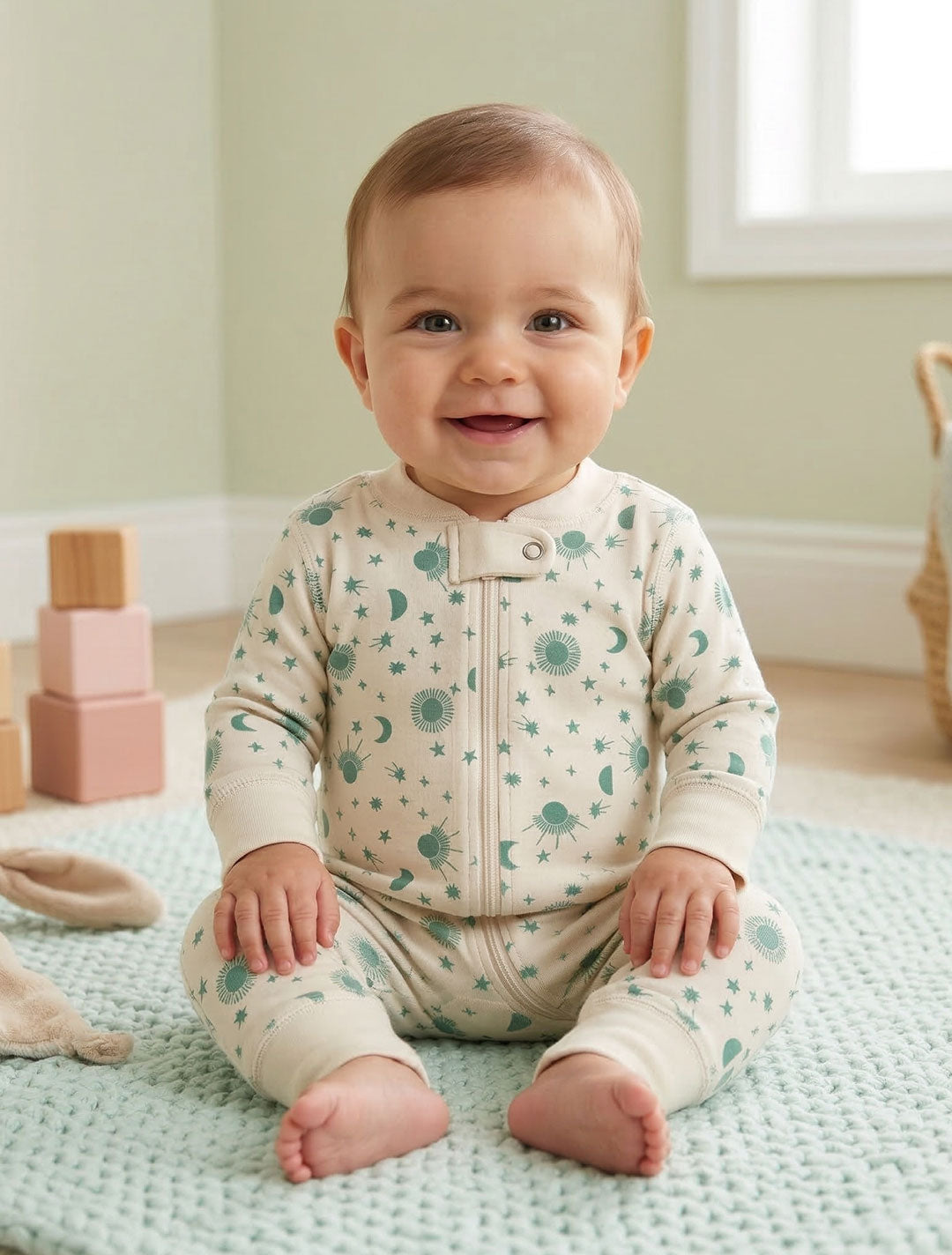 BEIGE SUN PRINTED ZIPPER ROMPER