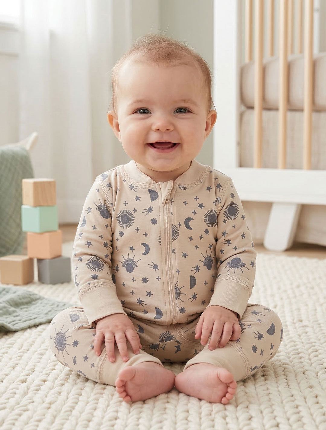 GREY BLUE PRINTED ZIPPER ROMPER