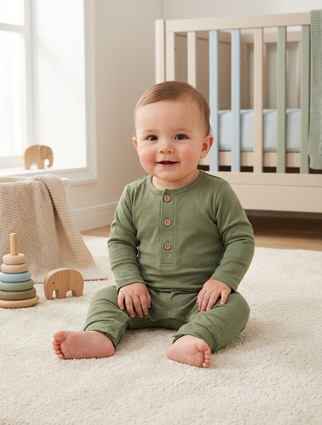 SAGE GREEN BUTTON ROMPER