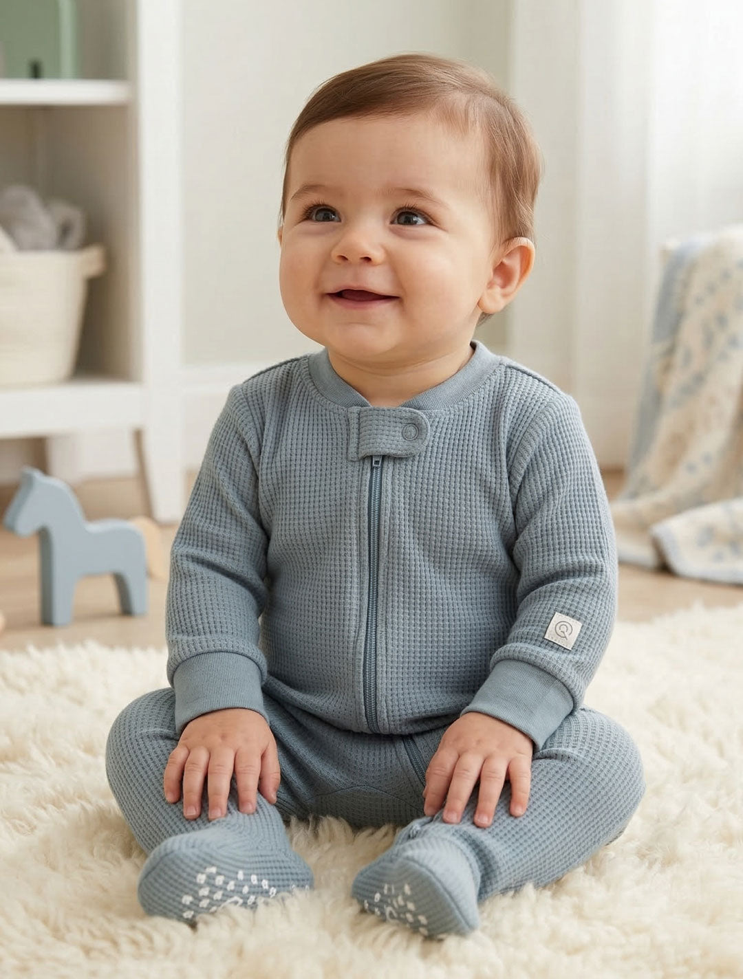 BLUE KNITTED 2 WAY ZIPPER SLEEPSUIT