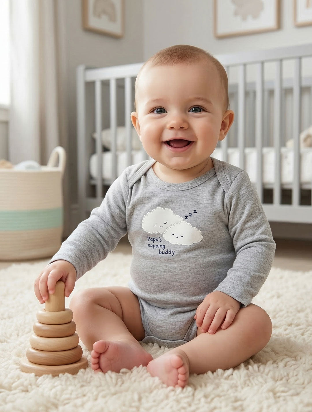 GREY CLOUD PRINTED ONESIE