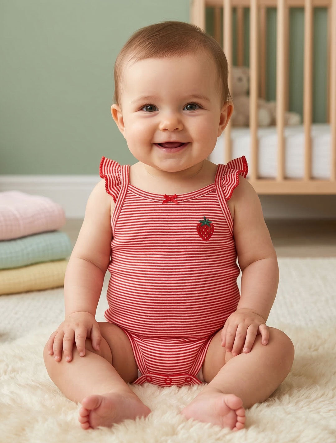 RED STRIPED STRAWBERRY ONESIE