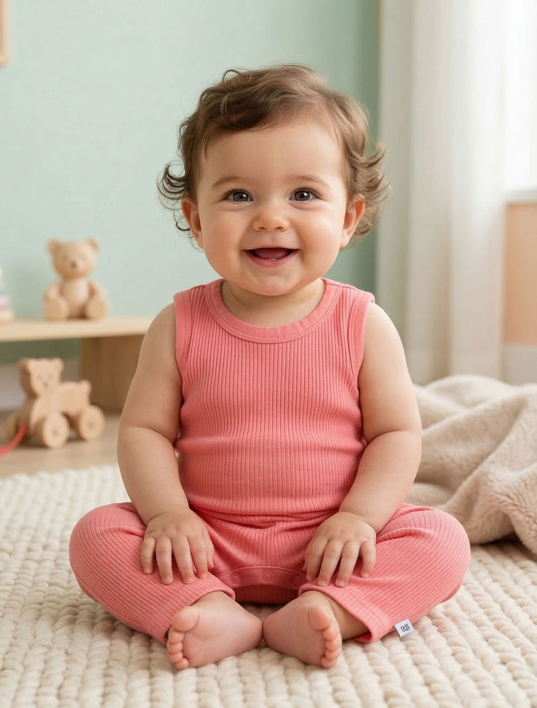PINK PEACH RIBBED ROMPER