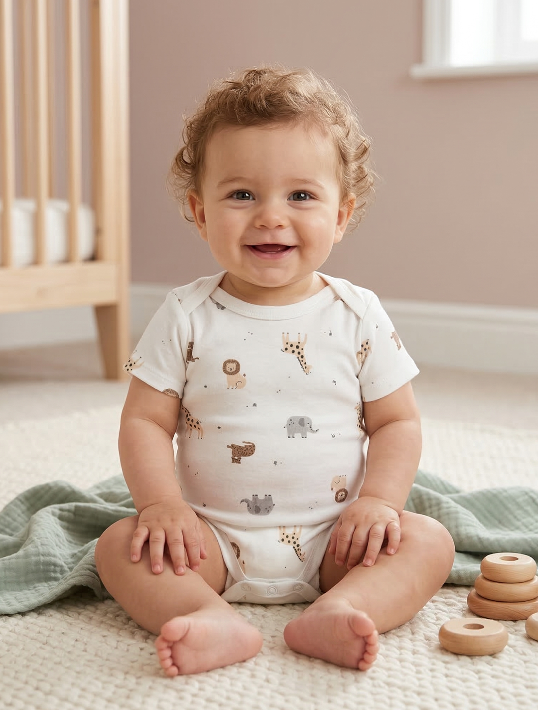 WHITE ANIMAL PRINTED ONESIE