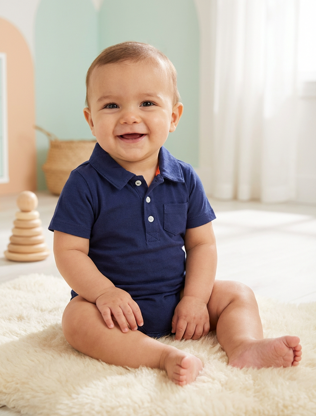 NAVY BLUE COLLAR FANCY ONESIE