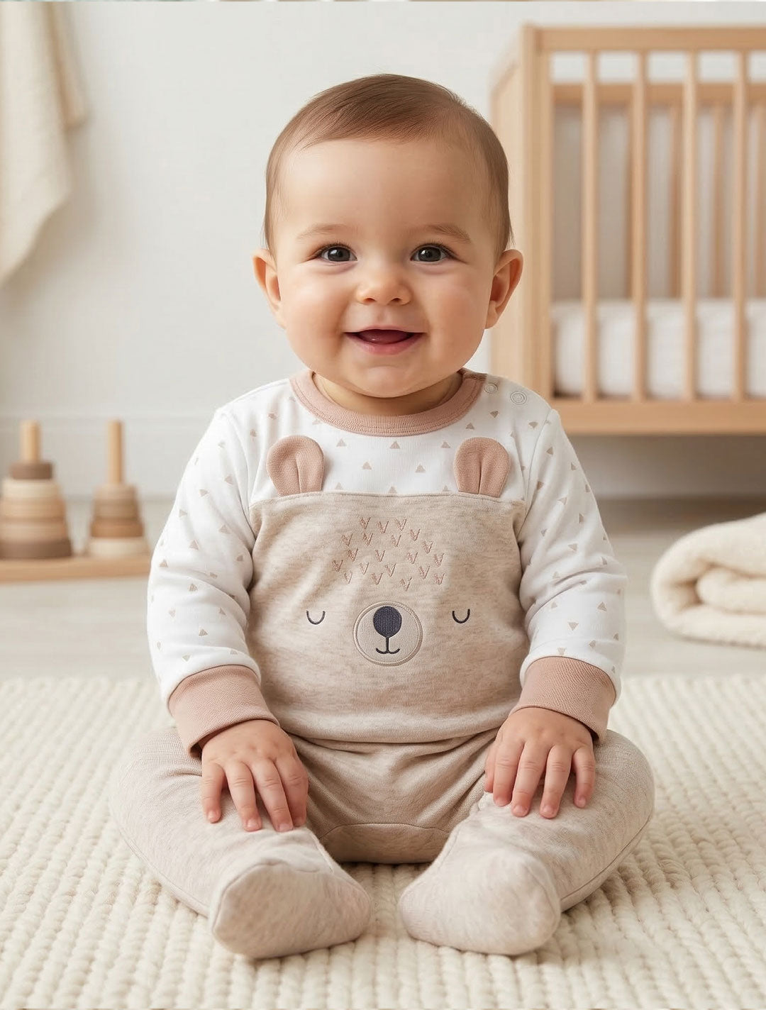 BEIGE WHITE PRINTED SLEEPSUIT