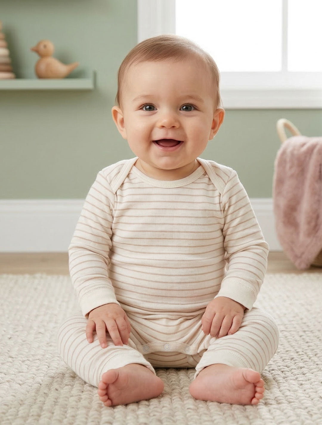 BEIGE STRIPED ROMPER