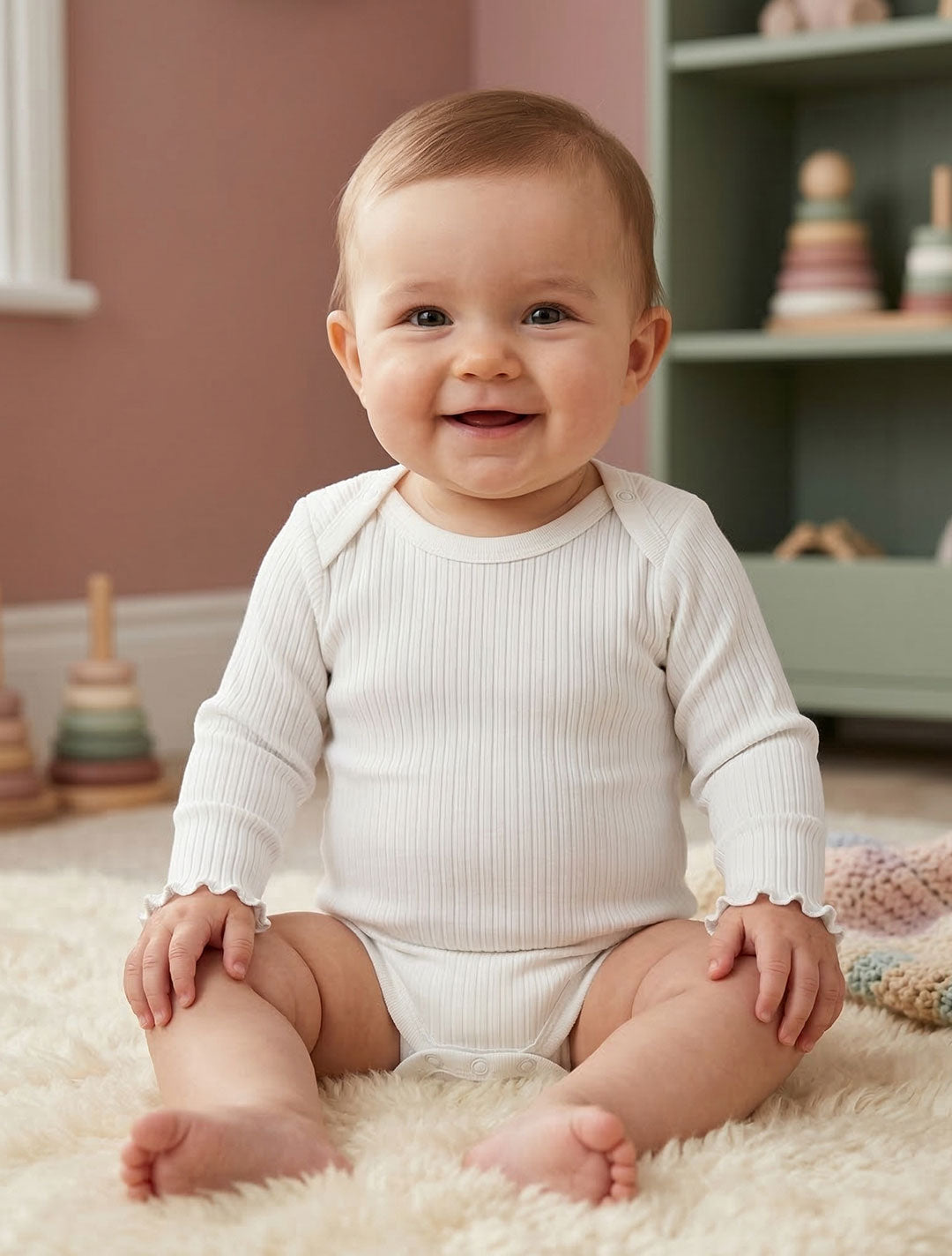 WHITE RIBBED ONESIE