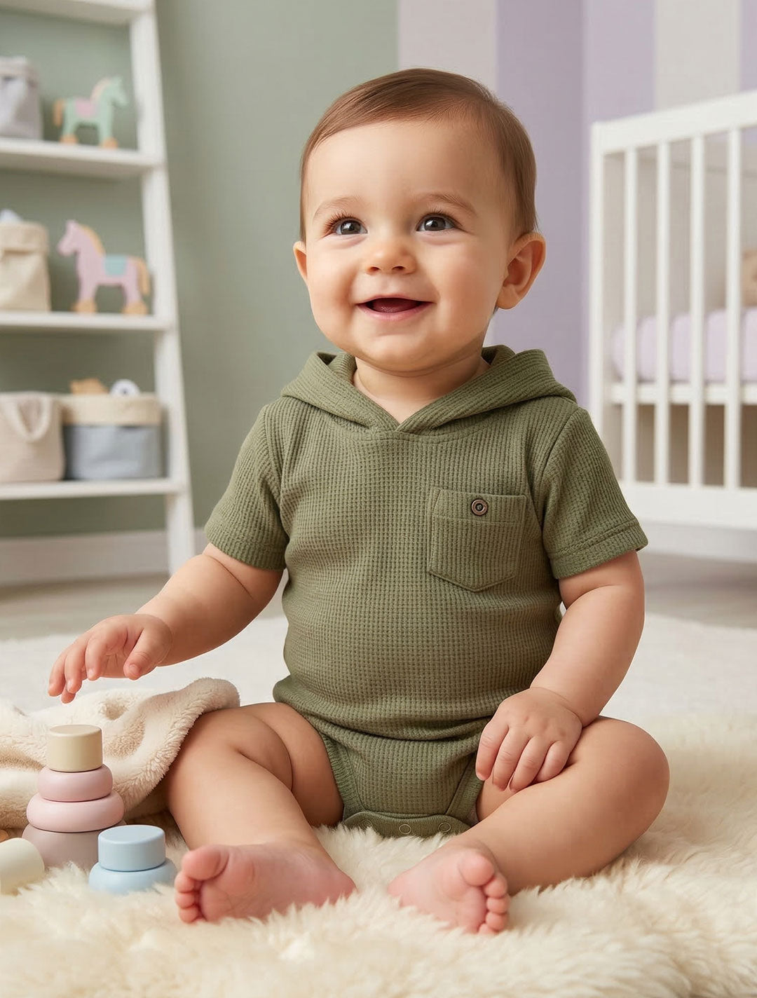 OLIVE GREEN KNITTED HOODIE ONESIE