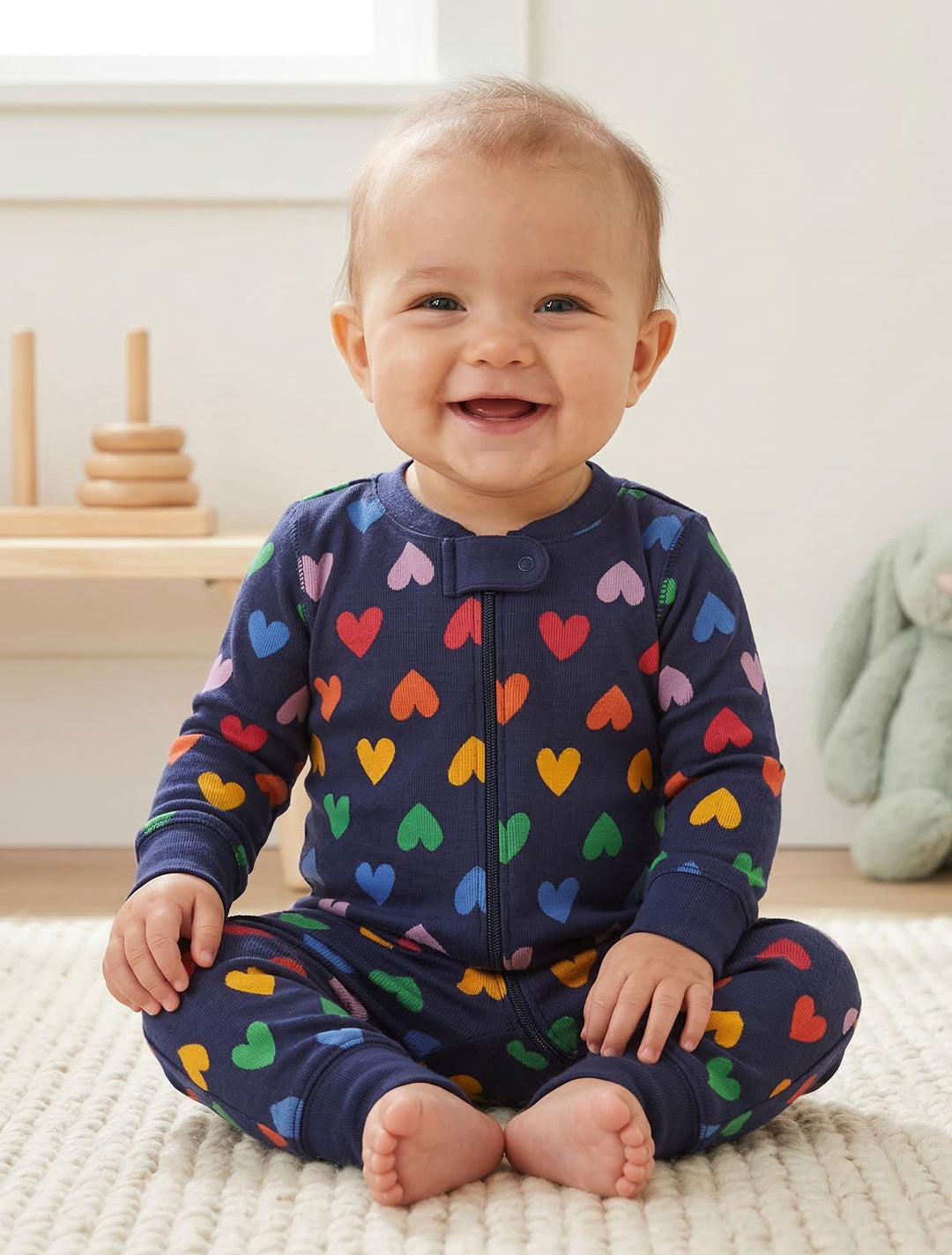 NAVY BLUE LOVE PRINTED ZIPPER ROMPER