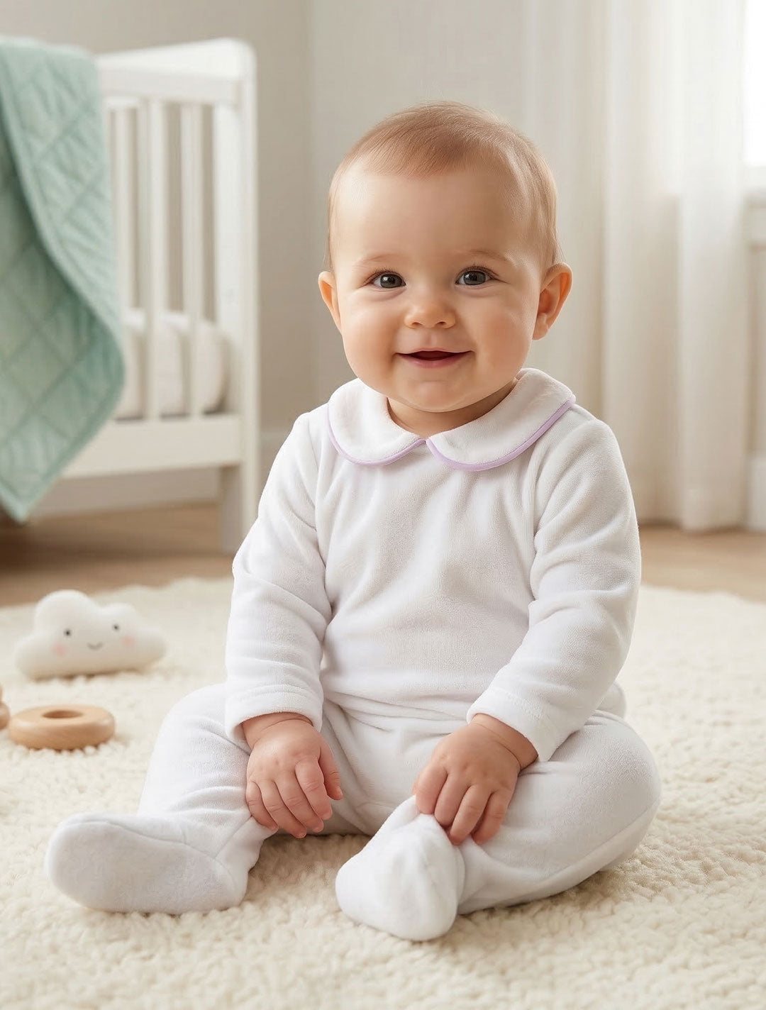WHITE VELVET SLEEPSUIT