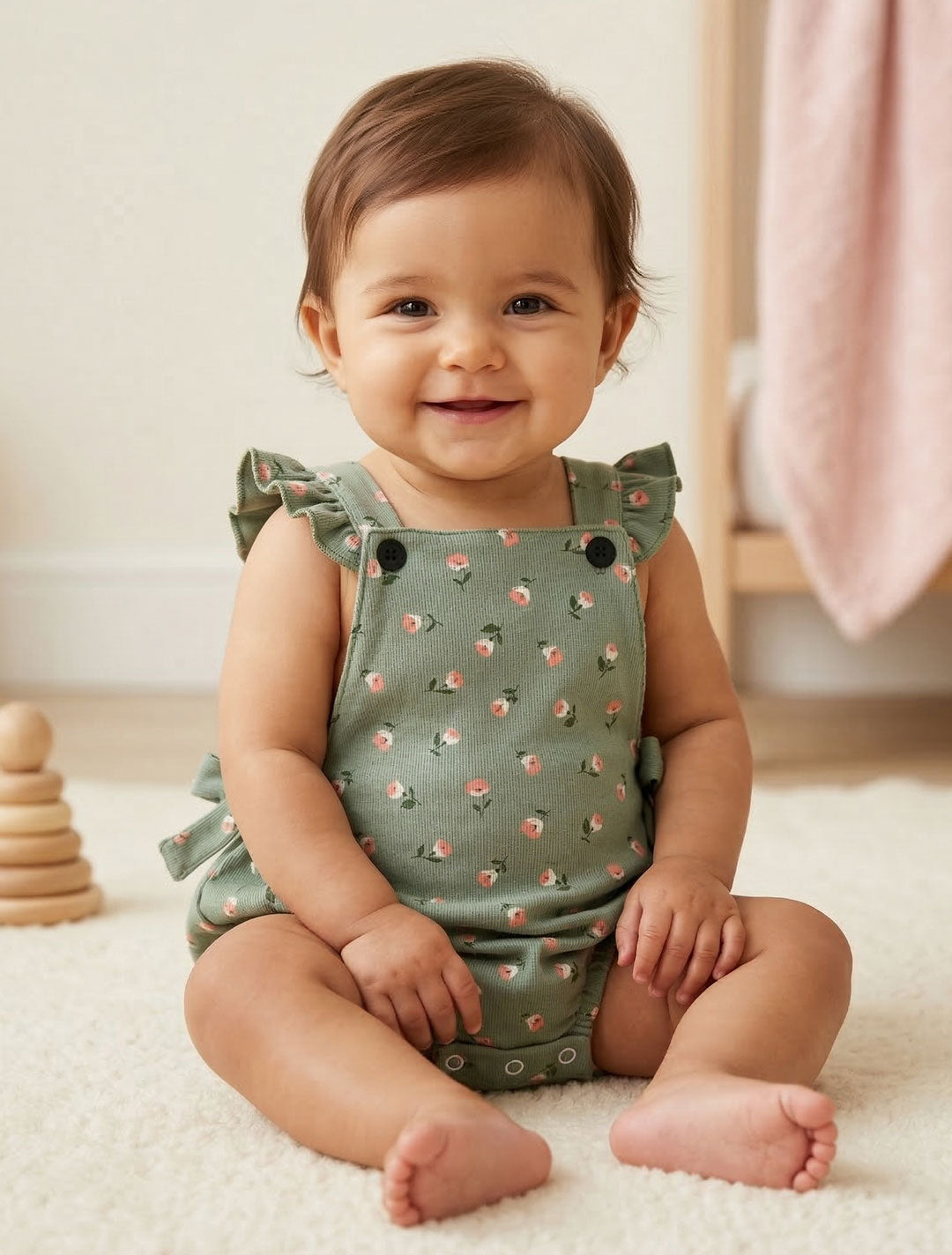 GREEN FLORAL DUNGAREE