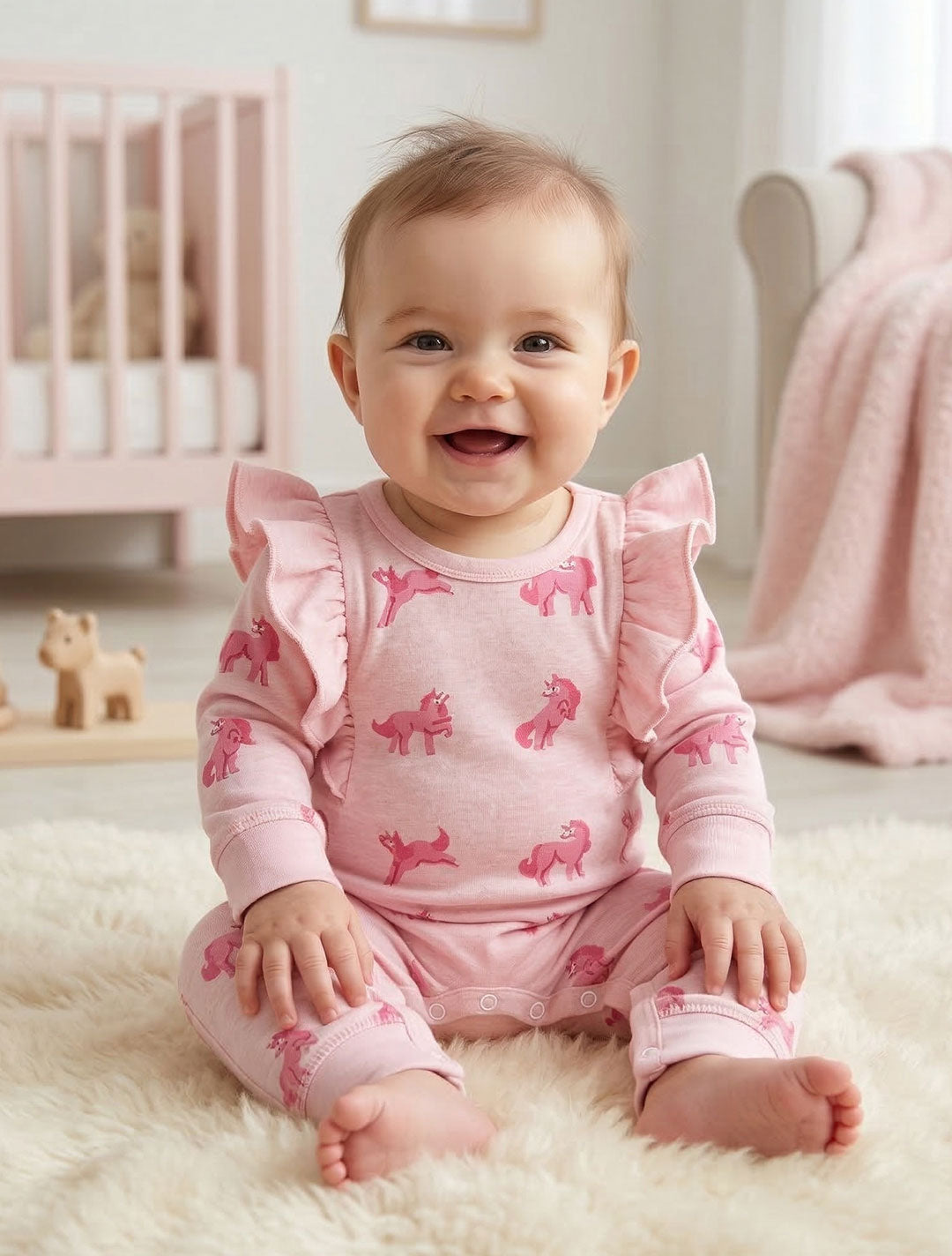 PINK UNICORN RUFFLED ROMPER