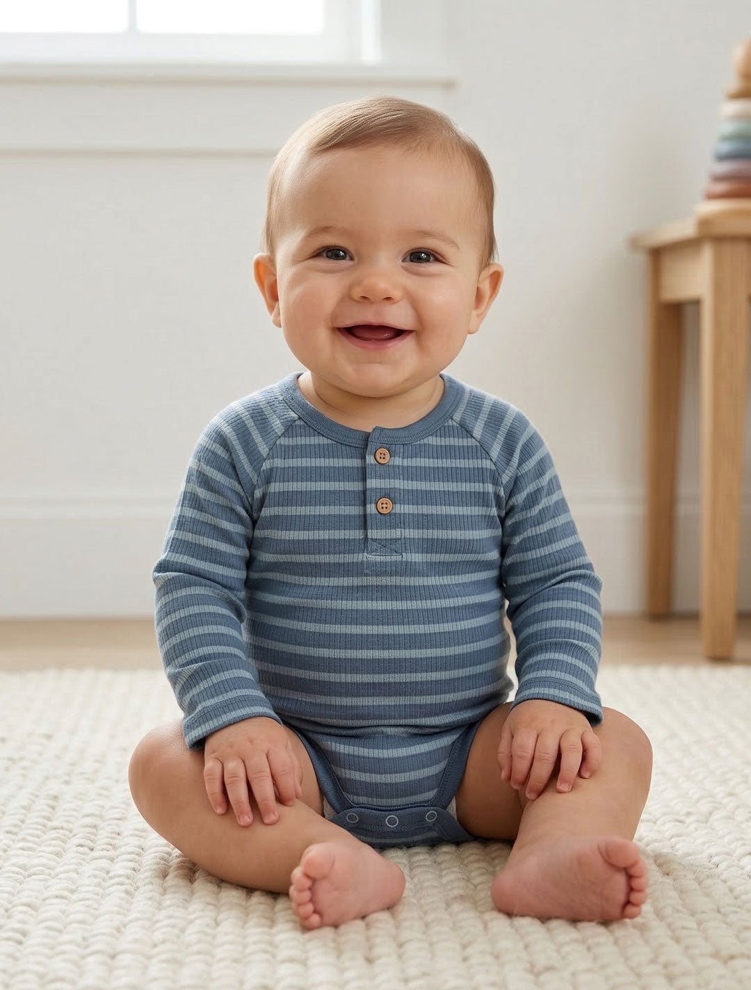 BLUE STRIPPED RIBBED ONESIE